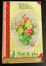 FANTASTIC Book Postcard Antique Greeting Card 1912 Roses Cottage Romantic Pretty picture