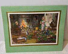 VTG Tasha Tudor Art Guild Christmas Card UNUSED Children & Cats by Fireplace picture