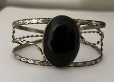 VINTAGE Native American Navajo Onyx Sterling SILVER finely Stamped Bracelet Cuff picture
