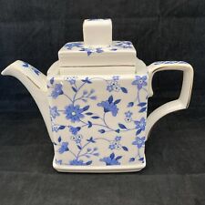 Vintage Windsor England Blue And White Flowers Floral Square Teapot picture
