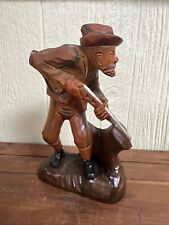 Vintage Carved Wood Figurine Hunter Huntsman Rifle Log 10