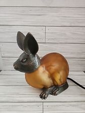 Vintage 1996 Brass and Amber Art Glass Rabbit Tin Chi Table Lamp Night Light picture