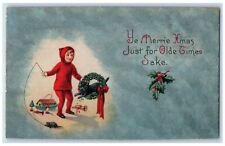 c1910's Christmas Boy Playing With Cat Tricks Jumping Whreat Mouse Toys Postcard picture
