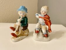 Antique 40s Occupied Japan Made Ceramic 2 Set German Boys Playing Instruments 4” picture