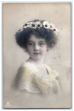 c1910's Pretty Girl Curly Hair White Flowers RPPC Photo Posted Antique Postcard picture