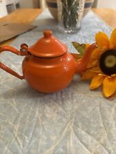 Vintage Orange Enamel Ware Teapot With Hinged Lid.  picture