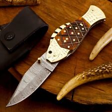 Custom Hand Made Damascus Steel Folding knife Fish knife Pocket Knife Handle  picture