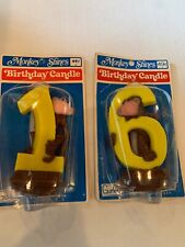 2 Vintage 49 cents Monkey #1 & 6 BIRTHDAY CANDLES on CARD Gurley Novelty Company picture