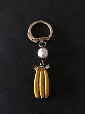 Vintage Keychain BANANAS Key Ring Metal Fob Faux Gems & Pearl Made in Germany picture