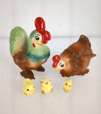 Miniature Rooster Hen Chicks Barnyard Farm Set of 5 Japan Vintage Ceramic picture