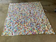 Vintage Flowers 70s Boho Quilt Postage Stamp Patch Block Quilt  68”Lx65”W picture