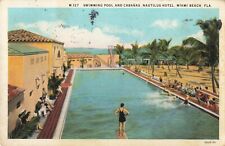 Swimming Pool & Cabanas Nautilus Hotel Miami Beach Florida FL 1932 Postcard picture