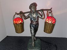 Antique Figural Lamp Czech. Glass Flowers Masculine Man Carrying Flowers picture