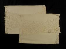 2 VINTAGE WHITE LINEN TABLE RUNNERS TRIMMED W/LACE  14