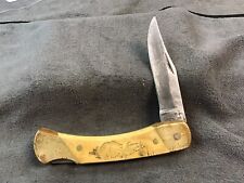 Vintage Schrade USA Scrimshaw SC507 Bear Paw Folding Lockback Knife picture