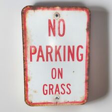 Vintage Original Enamel No Parking On Grass Street Fence Gas Oil Sign picture