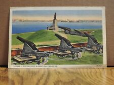 Cannons at Fort McHenry Baltimore, Maryland VTG Linen Postcard Posted 1937 picture