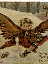 Atq Postcard Thanksgiving Macabre Boy Turkey 1907 Ephemera Embossed FC Lounsbury picture