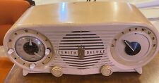 Vintage 1953 Pink Zenith Deluxe Owl Eye Long Distance AM Radio Clock No. S-18535 picture