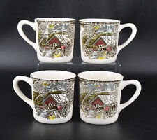 Set of 4 VTG Johnson Brothers Friendly Village COVERED BRIDGE Coffee MUGS 8 oz. picture