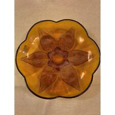 Pretty Vintage Amber Floral Glass Bowl candle holder  8”x2” picture