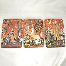 Decorative Crafts Lady and the Unicorn Tray Medieval Art Made in Italy Set of 3  picture