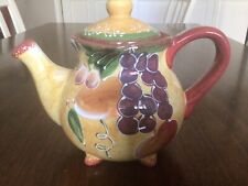 Vintage Footed Ceramic Teapot Grapes Fruit Decor  picture