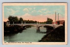 Fort Wayne IN- Indiana, State Boulevard Bridge, Antique, Vintage Postcard picture