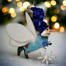 Vintage Whimsical Sparkling Hanging Snowman Fairy With Snowflake picture