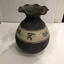 Raku Christopher Matti Volcanic Art pottery vase 7” Hawaiian petroglyph pottery picture