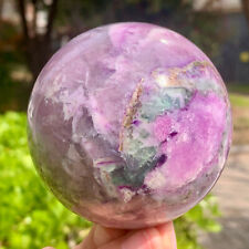 1.68LB Natural Fluorite ball Colorful Quartz Crystal Gemstone Healing picture