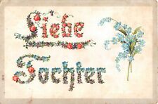 German Words Liebe Tochter - Dear Daughter - Made of Flowers - Old Postcard picture