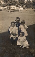 Vintage RPPC Postcard Pastor & Children Teddy Bear Flower Woodburn OR 1919 picture