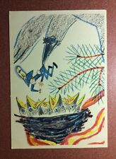 Chukovsky folk tale BIBIGON. Blue boy Bicorne surrealism. Russia postcard 1963 picture
