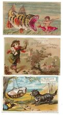 3 Victorian Trade Cards Huge Fish Sodus Point NY July 1883 Michigan Stoves Insur picture