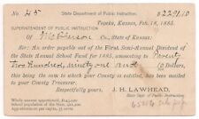 TOPEKA KS Postal Card STATE DEPT. OF PUBLIC INSTRUCTION 1885 to McPherson KANSAS picture