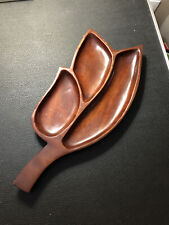 Vintage MCM Sectioned Mahogany Wood Leaf Shaped Tray Handmade in Haiti In EUC picture