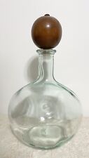 Vintage Green Glass Decanter Wood Stopper Italy 11 Inch 1960's Cottage Map picture