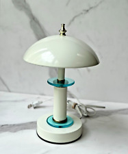 Vintage MEMPHIS DESIGN White Metal TOUCH Table LAMP, Dome Shade Atomic Style picture
