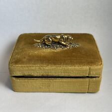 Vintage Made In Italy Yellow Velvet Box With Brass Cheetah picture