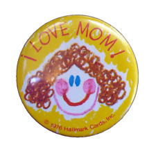Hallmark BUTTON PIN Vintage I LOVE MOM Childs Drawing PINBACK 1970s  picture