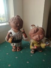 Japanese Children  Lot Of 2 Vintage UCTCI SETO Red Clay Pottery  picture