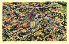 Bird's Eye View of Lincoln Nebraska Linen Postcard 1937 picture