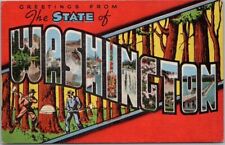 Vintage WASHINGTON Large Letter Postcard Logging / Kropp Linen - 1944 Cancel picture