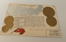 Embossed coinage national flag & coins postcard currency La Turquie Turkey 1 picture
