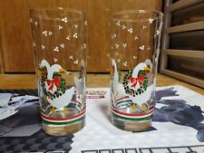 Libbey Christmas Goose Highball Glasses Tumblers Set 2 VTG holiday Milk Drinking picture