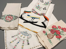 VTG Embroidered Applique Floral Birds Bouquet Kitchen Tea Towels Lot of 5 READ picture
