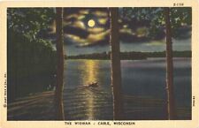 Man Boating Under The Full Moon's Light, The Wigwam Cable, Wisconsin Postcard picture