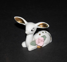 VTG Big Eared Pink Rose Porcelain Deer Fawn Figurine Gold Accents Eyelashes 2.5