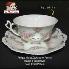 Antique Austria M.Z. Moritz Zdekauer Rose Floral Teacup & Saucer Set Tea Cup picture